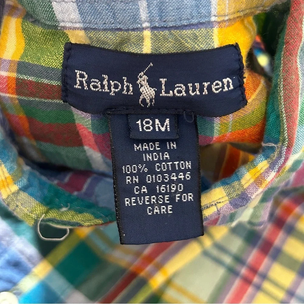 POLO Ralph Lauren Colorful Plaid Kids Button-Down Romper. Size 18 Months.